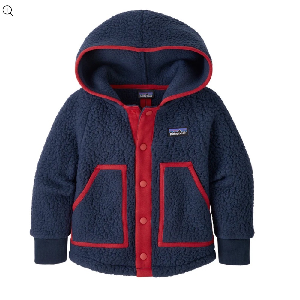 Patagonia Navy Blue Fleece Hoodie with Red Trim 2T
